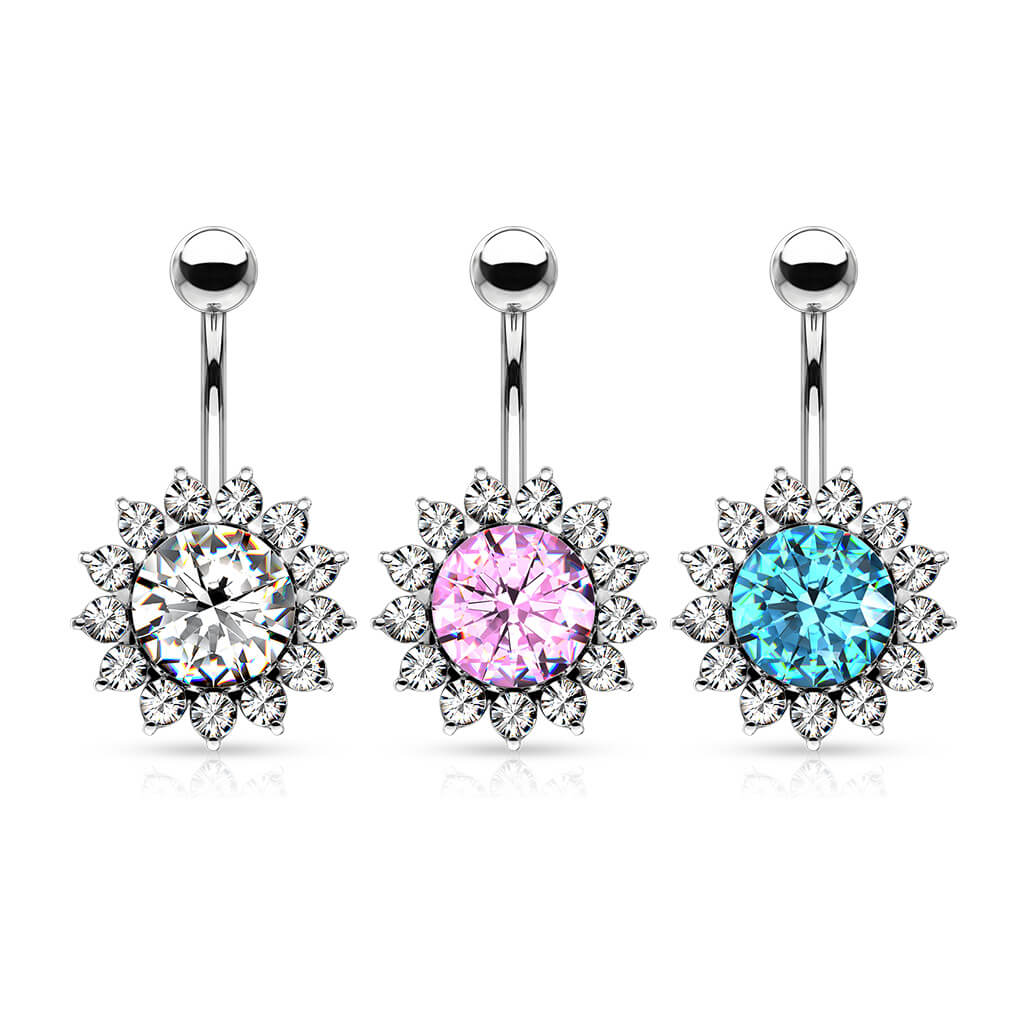 Belly Button Piercing Sun Zirconia Silver