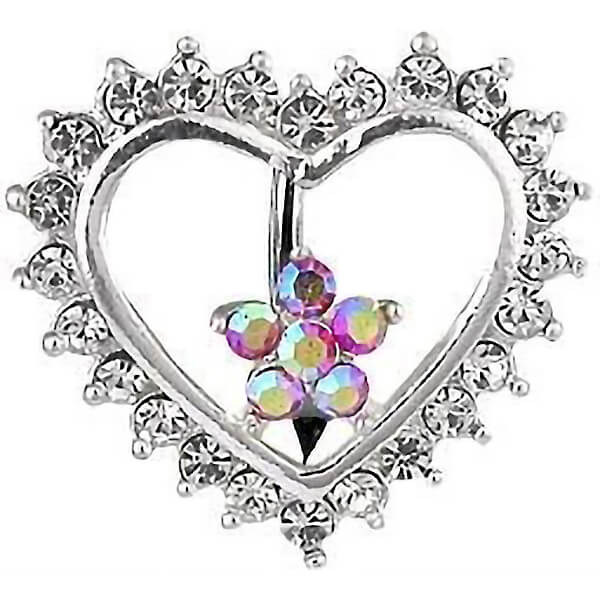 Belly Button Piercing Top Down Heart Flower Zirconia Silver