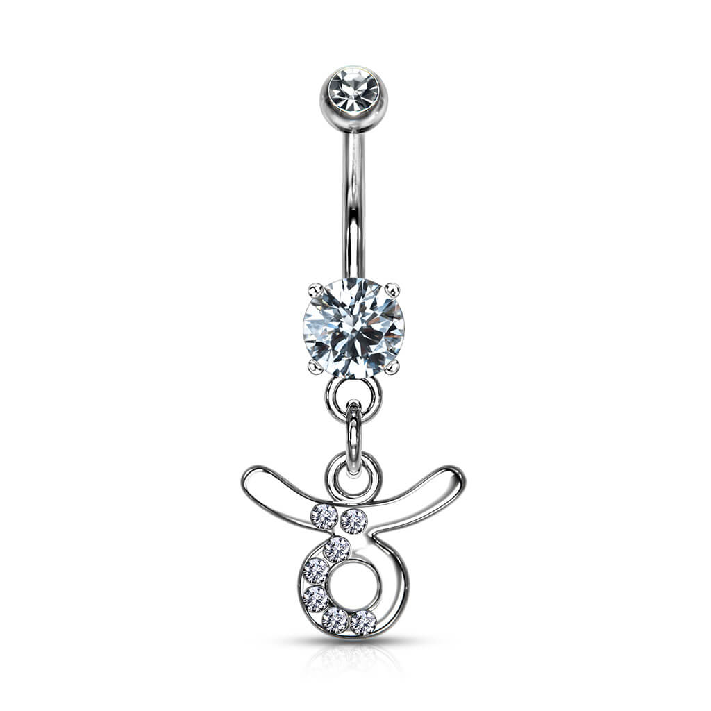 Belly Button Piercing Zodiac sign dangle Zirconia Silver