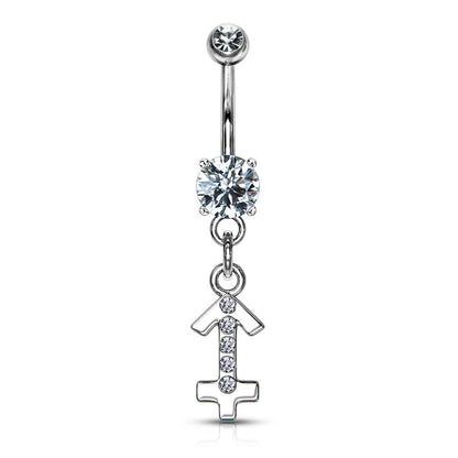 Belly Button Piercing Zodiac sign dangle Zirconia Silver