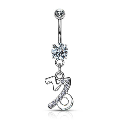 Piercing Nombril Pendentif Signe du Zodiaque Zircone Argent