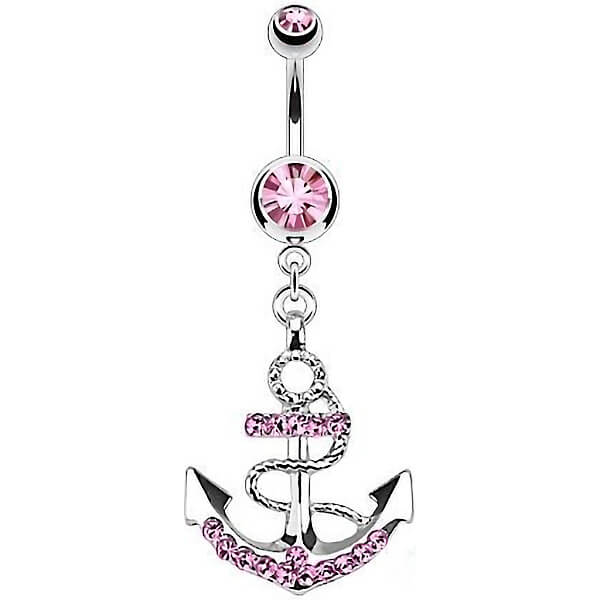 Belly Button Piercing Anchor dangle Zirconia Silver