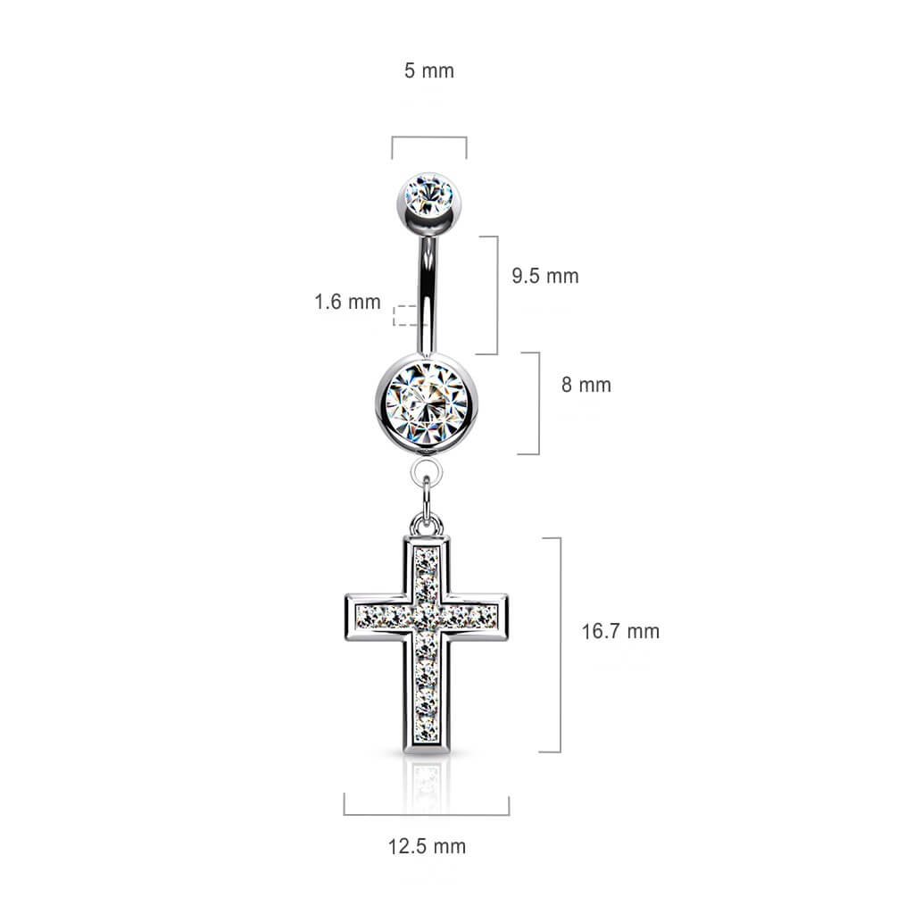 Piercing Ombelico Pendente a croce in zirconi