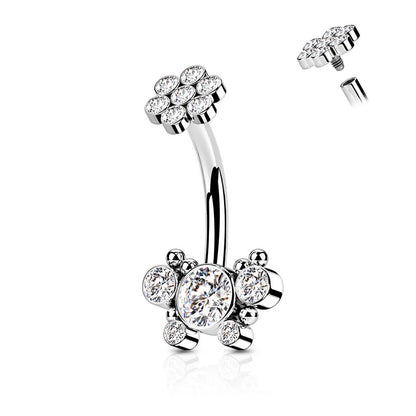 Piercing Nombril Fleur Zircone Filetage Interne