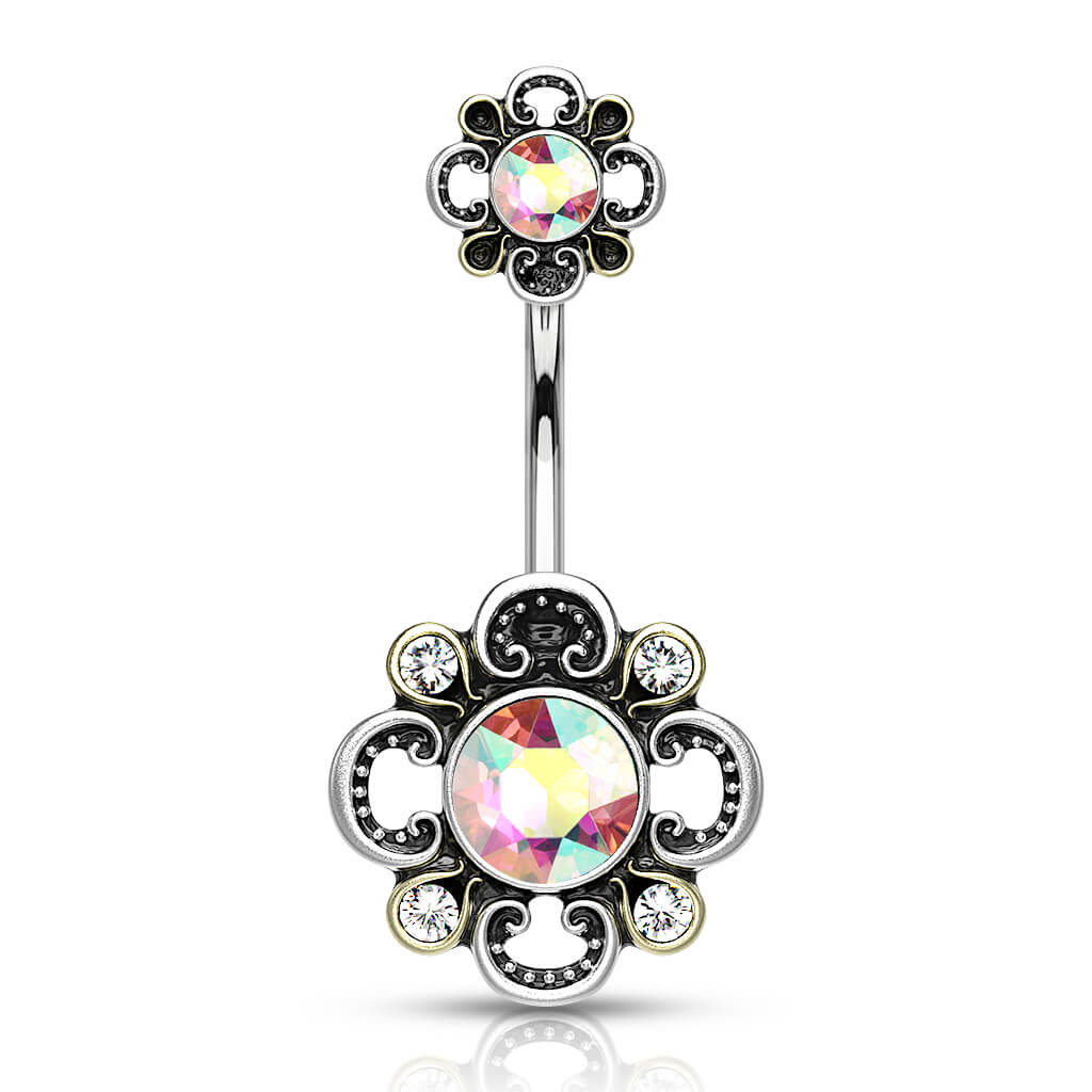 Belly Button Piercing Flower Zirconia Silver