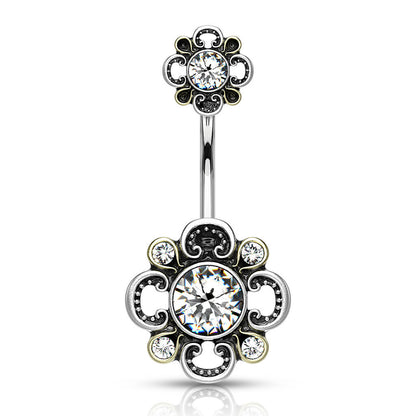 Belly Button Piercing Flower Zirconia Silver