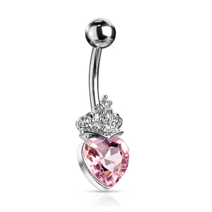 Piercing Ombelico Cuore coronato argento e zirconi