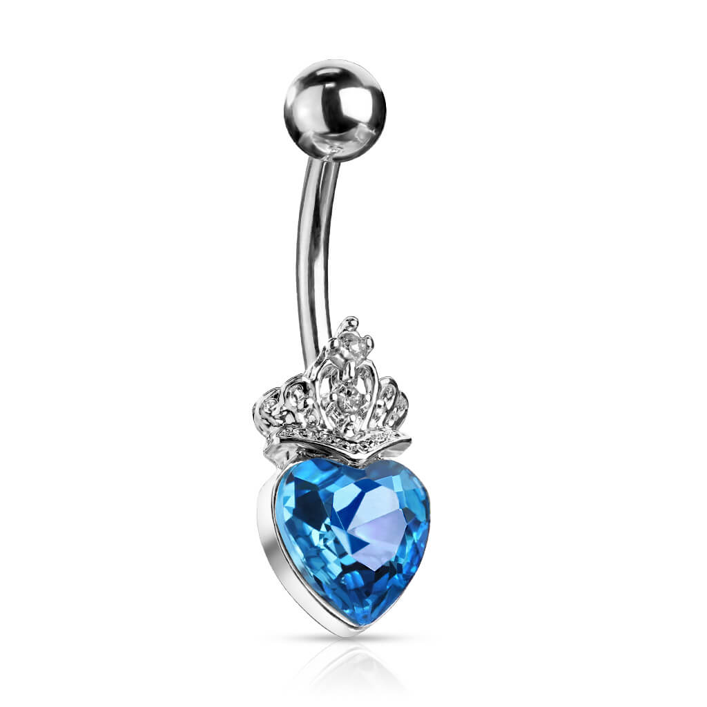 Piercing Ombelico Cuore coronato argento e zirconi