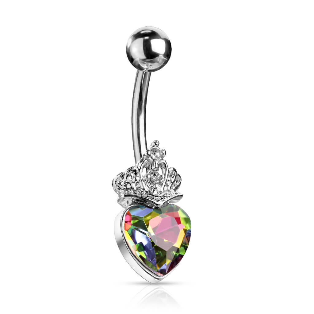 Piercing Ombelico Cuore coronato argento e zirconi