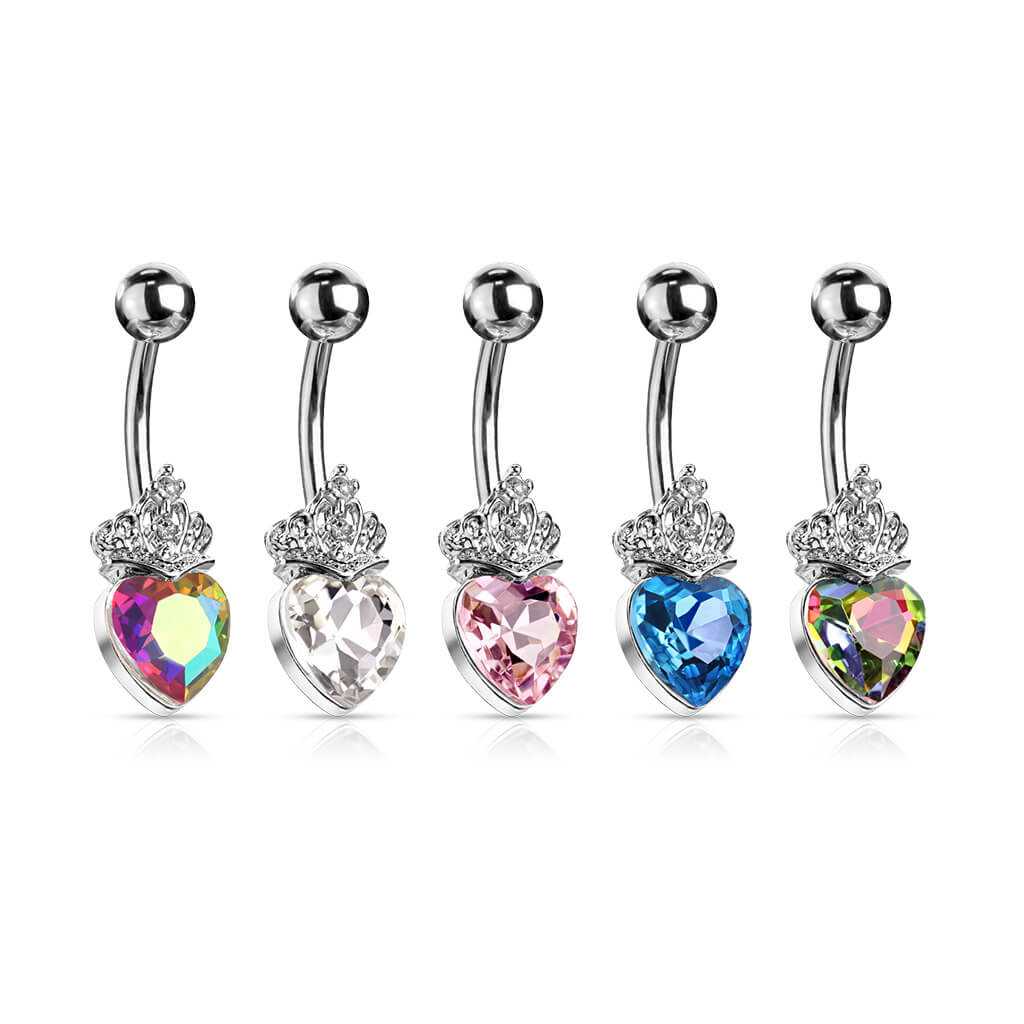 Piercing Ombelico Cuore coronato argento e zirconi