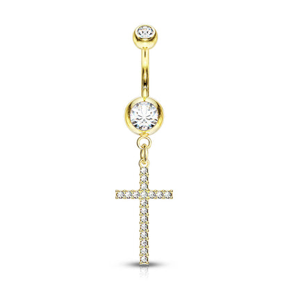 Piercing Nombril Pendentif Croix Zircone