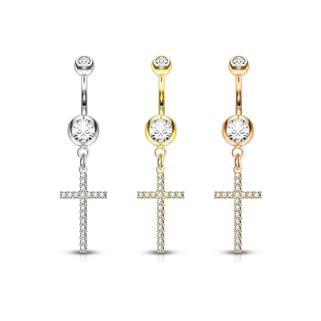 Piercing Nombril Pendentif Croix Zircone