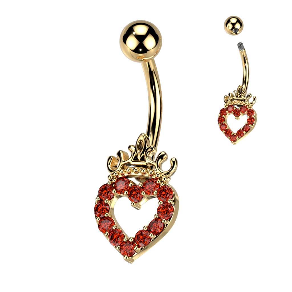 Belly Button Piercing Heart Crown Zirconia