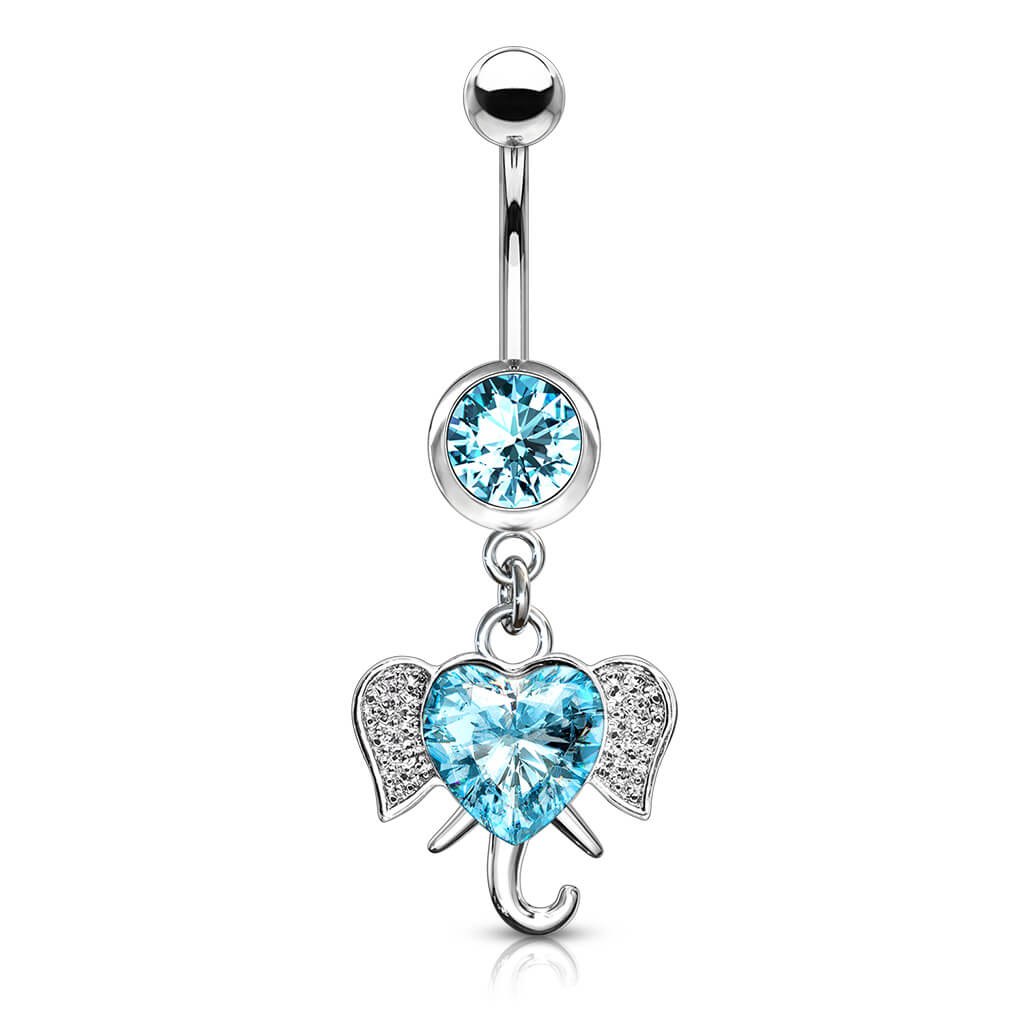 Belly Button Piercing Elephant dangle Zirconia Silver