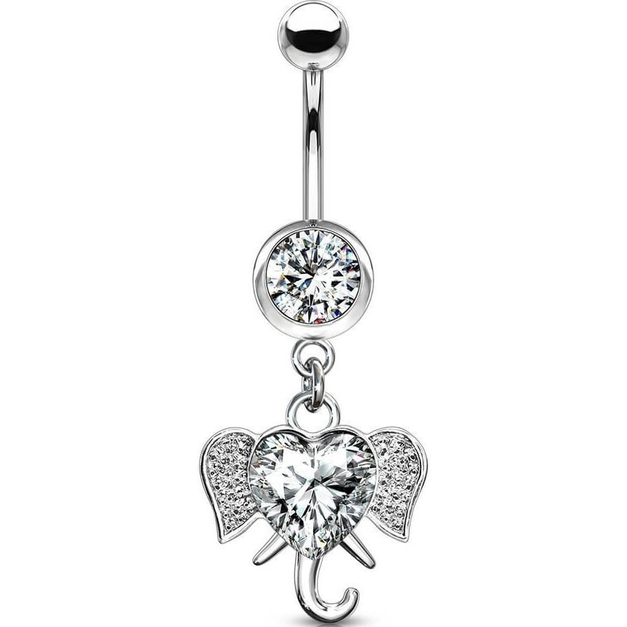 Piercing Nombril Pendentif Éléphant Zircone Argent