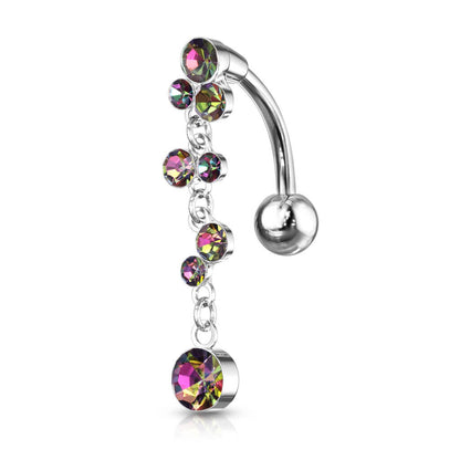 Piercing Nombril Pendentif Bulles Inversé Zircone Argent