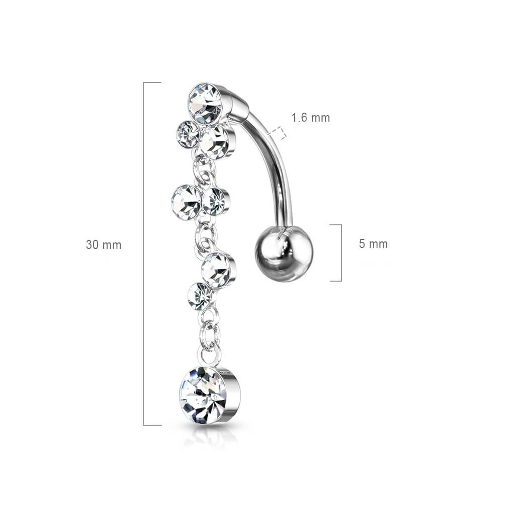 Piercing Nombril Pendentif Bulles Inversé Zircone Argent