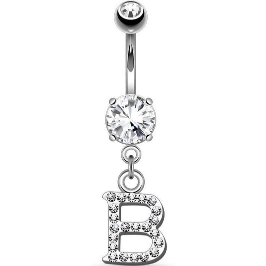 Piercing Nombril Pendentif Lettres Zircone Argent