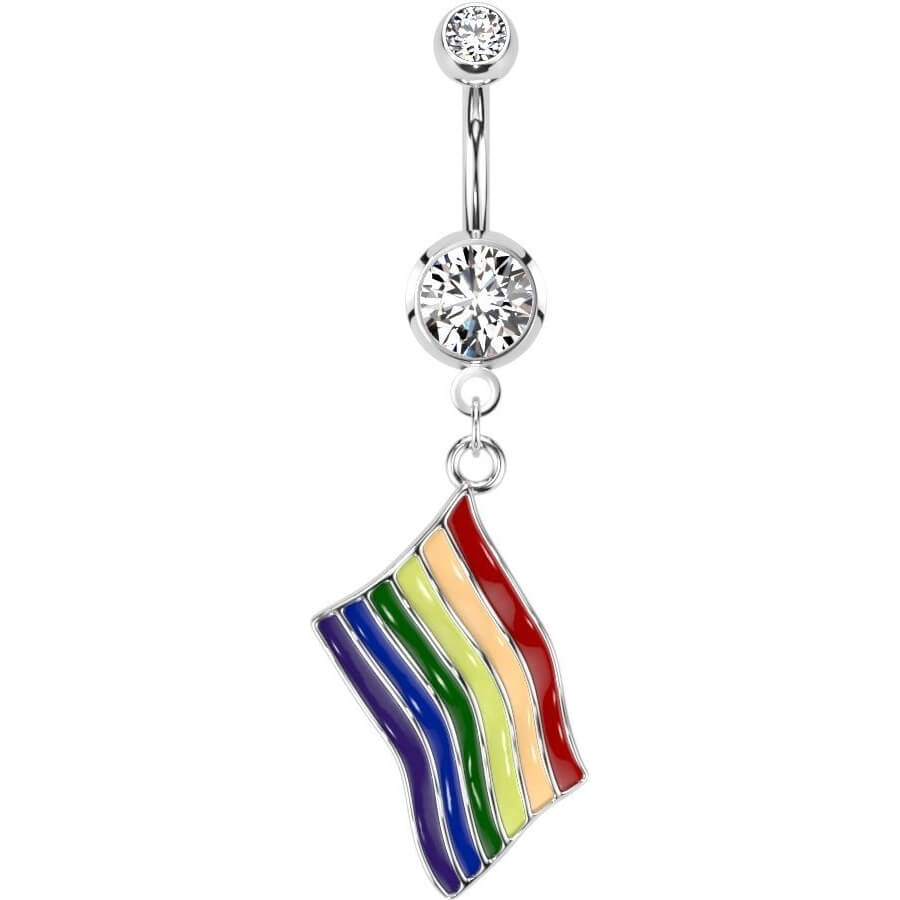 Piercing Ombelico Zirconi e pendente a Bandiera arcobaleno