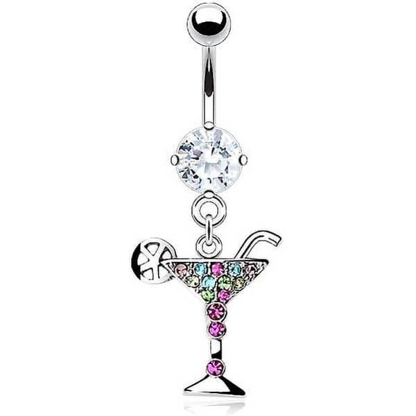 Bauchnabelpiercing Cocktail Martini beweglich Zirkonia Silber