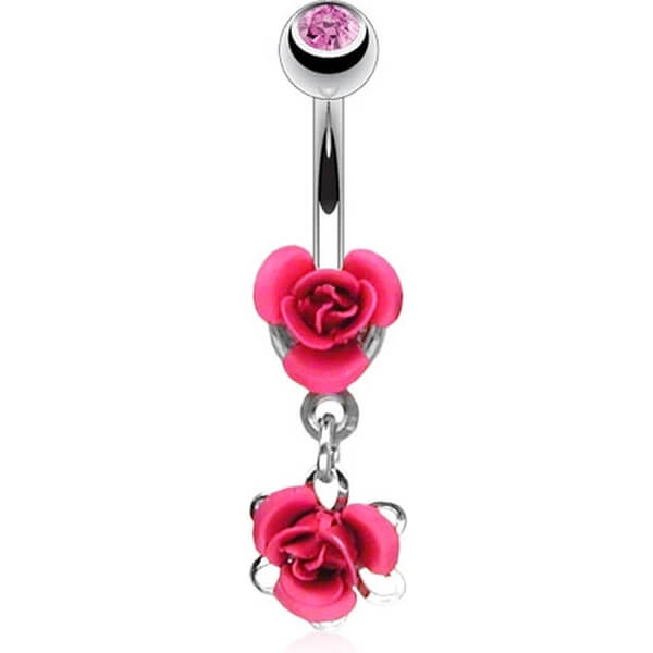 Belly Button Piercing Rose dangle Zirconia Silver