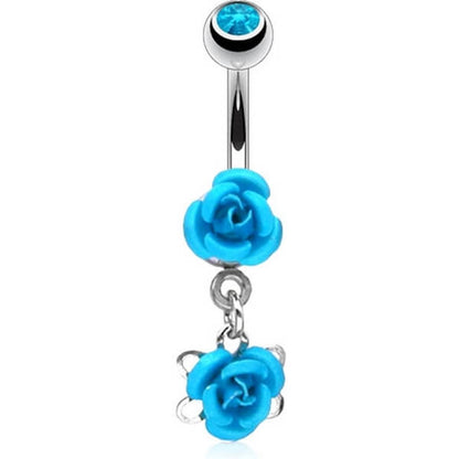 Belly Button Piercing Rose dangle Zirconia Silver