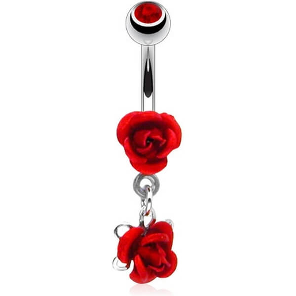 Belly Button Piercing Rose dangle Zirconia Silver