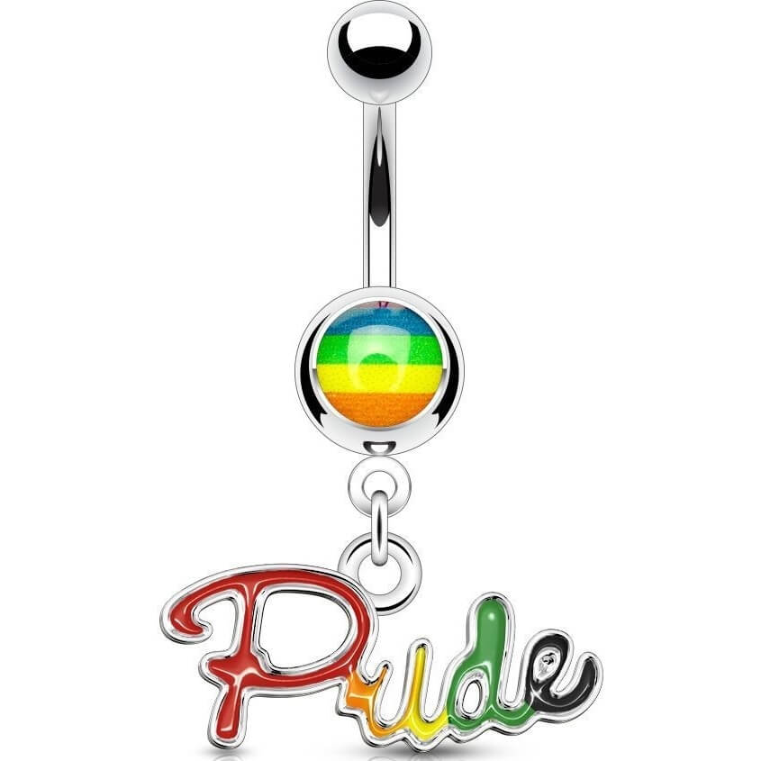 Piercing Ombelico Arcobaleno e pendente con scritta PRIDE