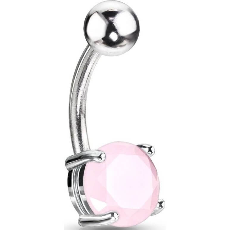 Piercing Ombelico Pietra semipreziosa giada rosa rotonda