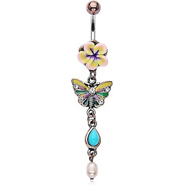 Piercing Nombril Pendentif Fleur Papillon Coloré