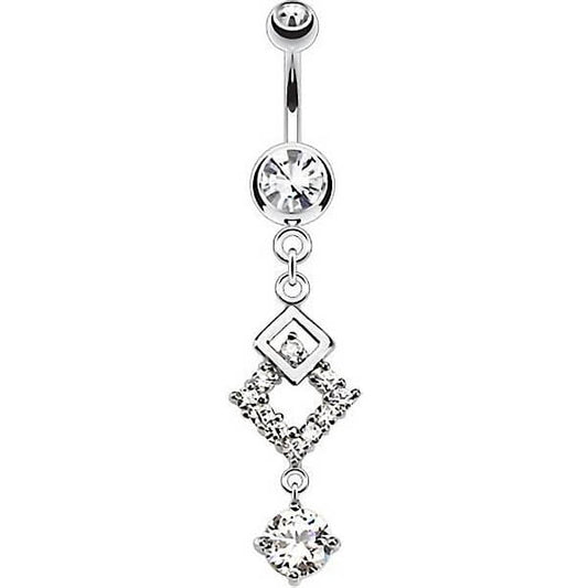 Piercing Nombril Pendentif Carré Zircone Argent