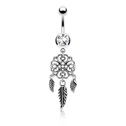 Belly Button Piercing Dream Catcher Zirconia Silver