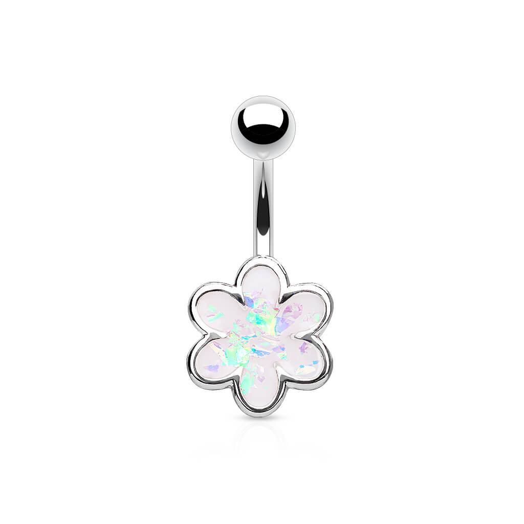 Belly Button Piercing Flower Opal Gold