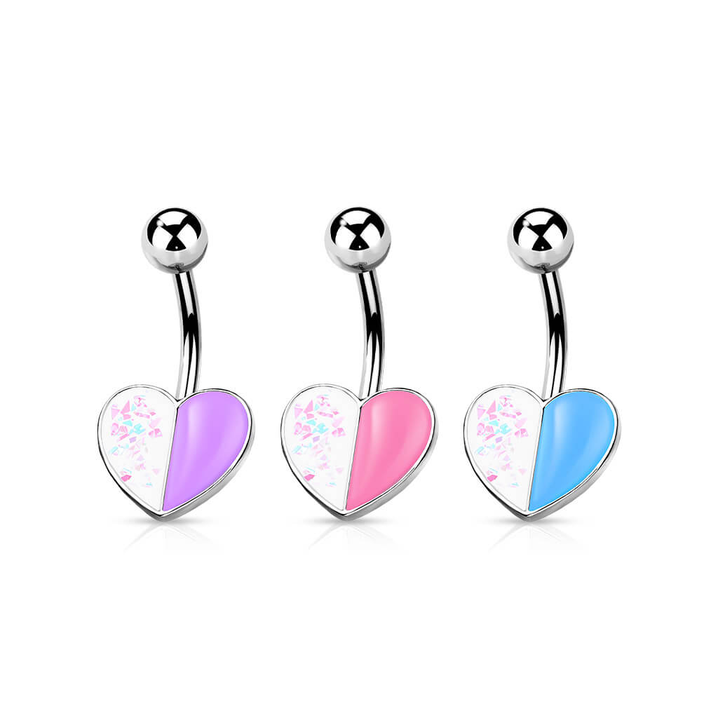 Belly Button Piercing Heart Opal Silver