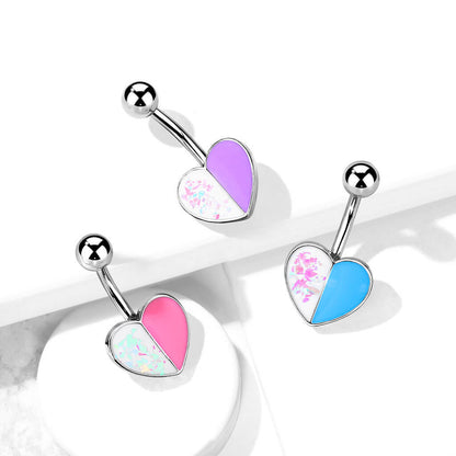 Belly Button Piercing Heart Opal Silver