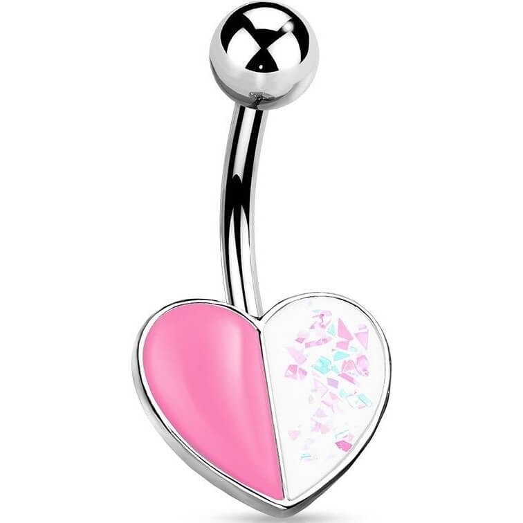 Belly Button Piercing Heart Opal Silver