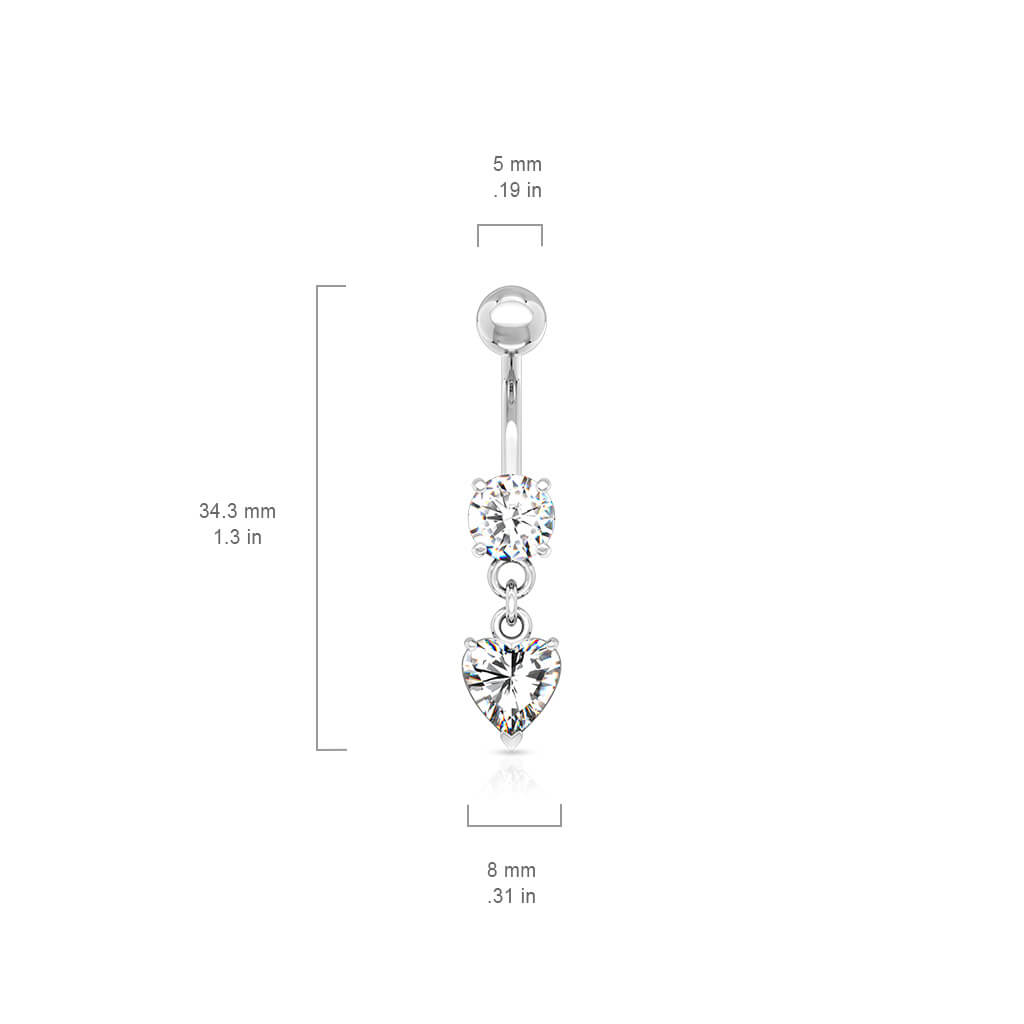 Bauchnabelpiercing Herz beweglich Zirkonia Silber