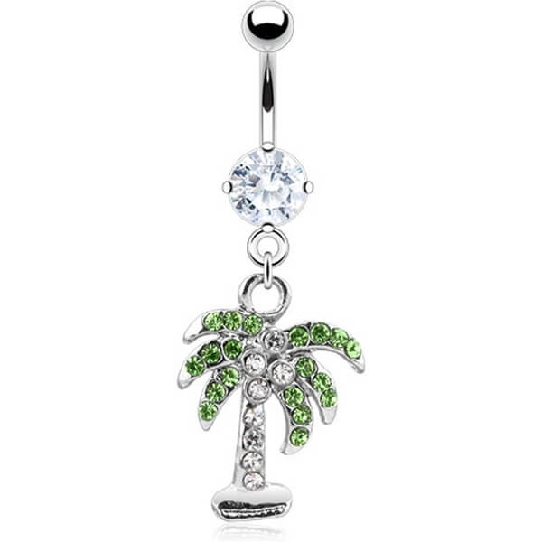 Belly Button Piercing Palm Tree dangle Zirconia