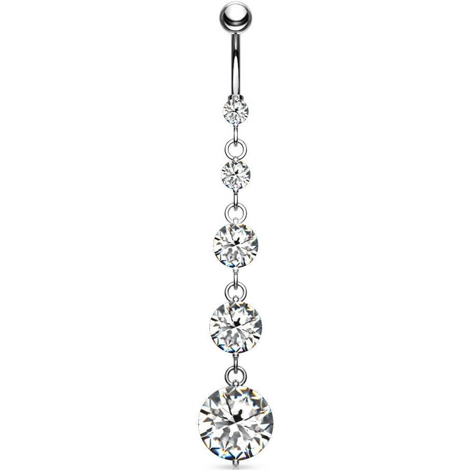 Belly Button Piercing 5 Zirconia dangle Silver