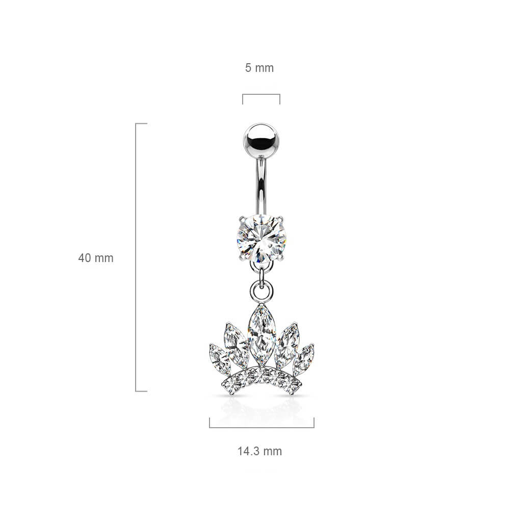 Piercing Nombril Pendentif Couronne Zircone Argent