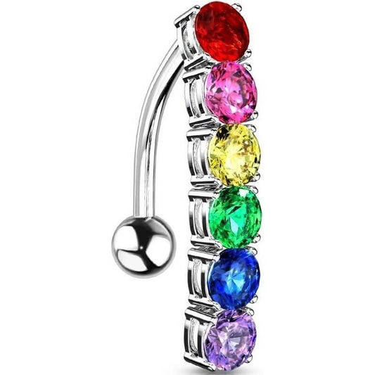 Bauchnabelpiercing Top Down Regenbogen Zirkonia Silber