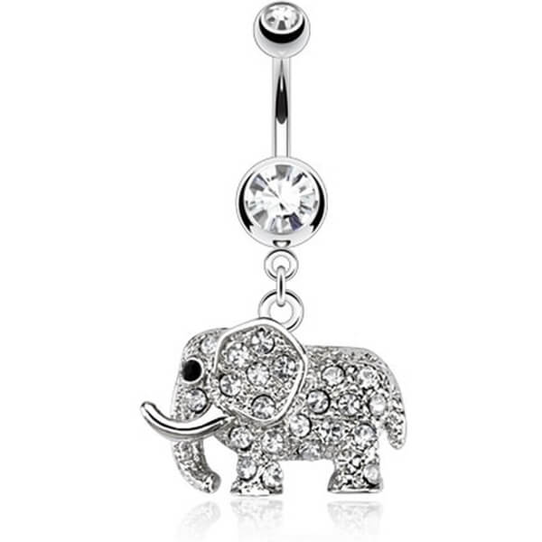 Belly Button Piercing Elephant dangle Zirconia Silver