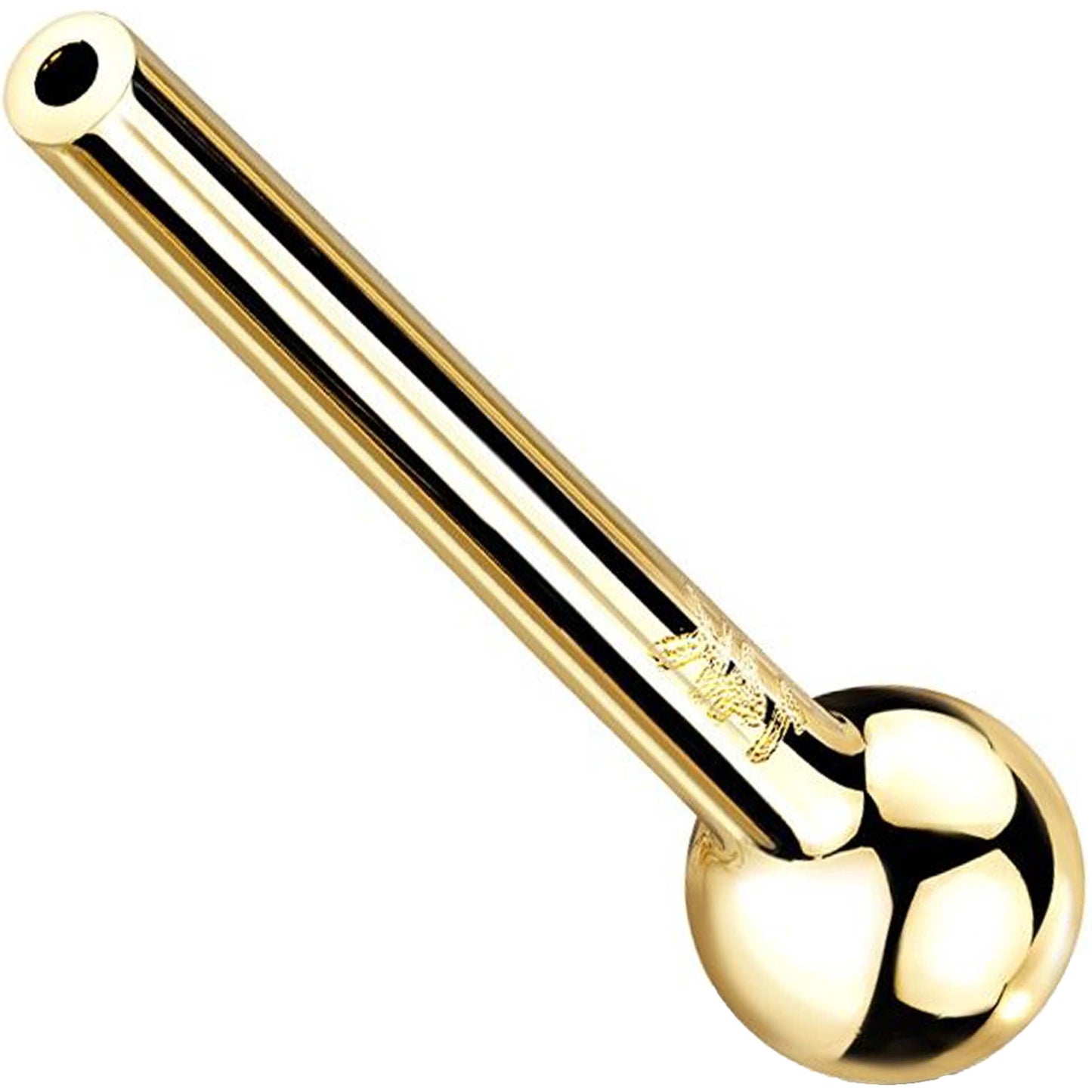 Oro 14kt Barra Recta con Bola Fija de Base Push In