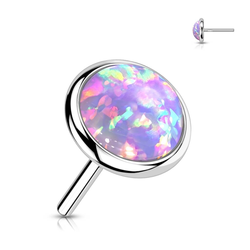 Solid Gold 14 Carat top round flat opal Push-In