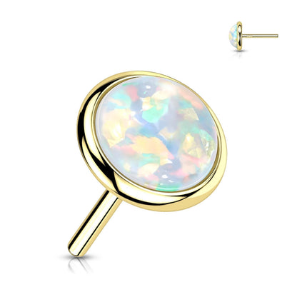 Solid Gold 14 Carat top round flat opal Push-In