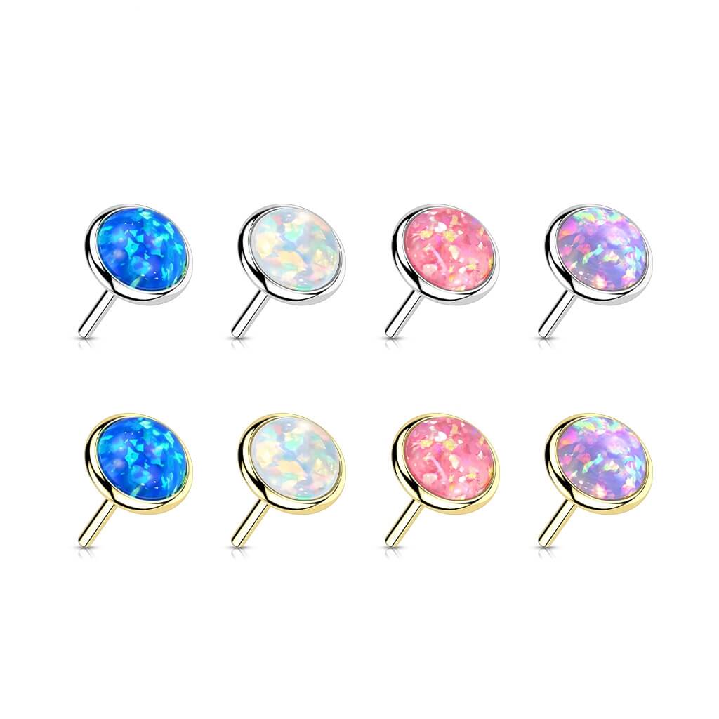 Solid Gold 14 Carat top round flat opal Push-In