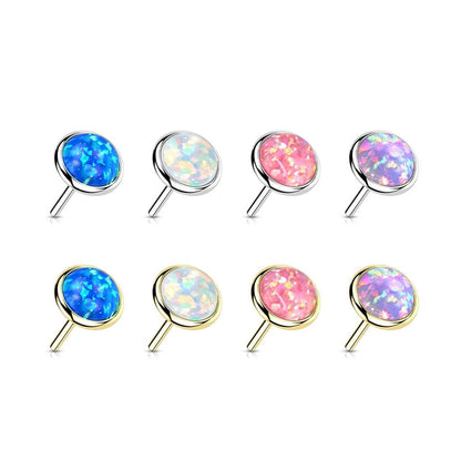 Solid Gold 14 Carat top round flat opal Push-In