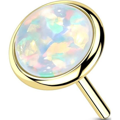 14 Karat Gold Top Opal Rund Flach Gelbgold Weißgold Push-In