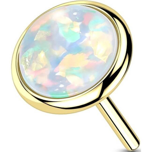 Solid Gold 14 Carat top round flat opal Push-In