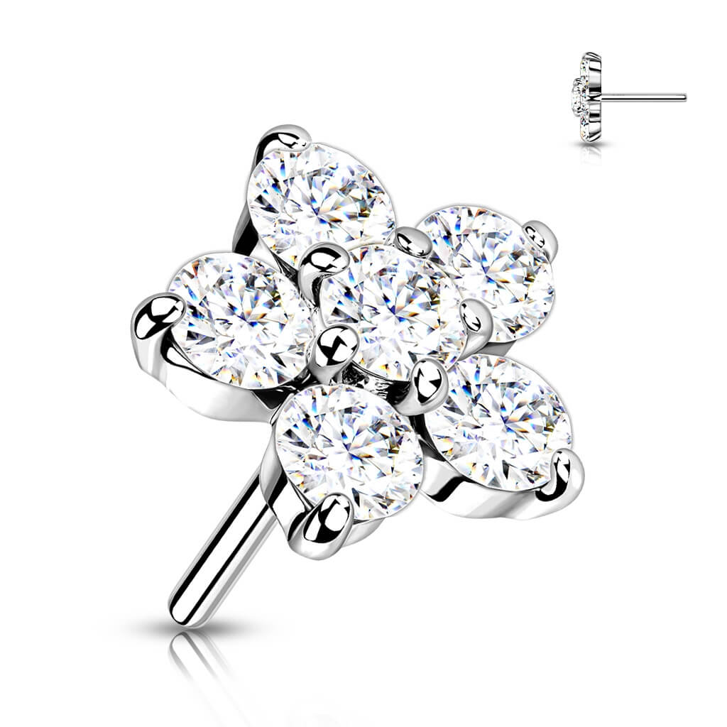 Solid Gold 14 Carat Top Flower Zirconia Push-In